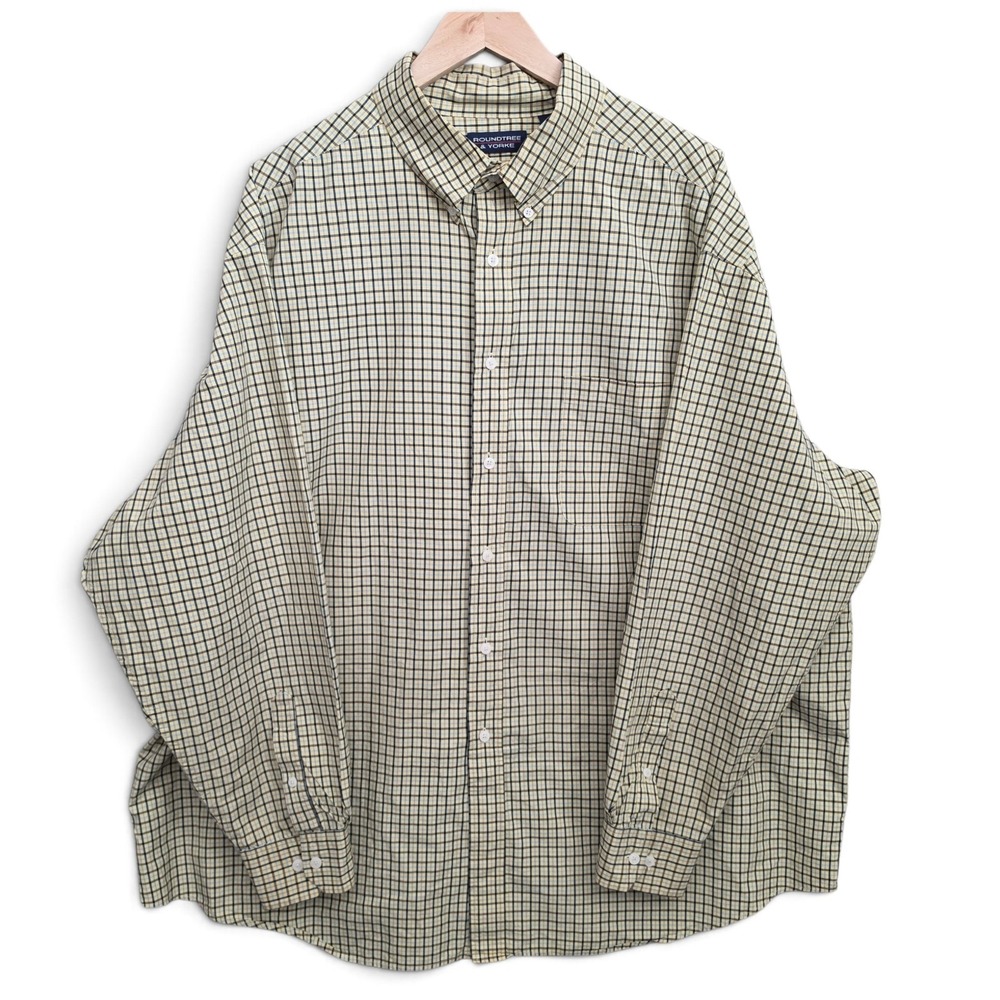 Roundtree & Yorke Shirt Mens 2X Yellow Check Button Down Cotton Long Sleeve